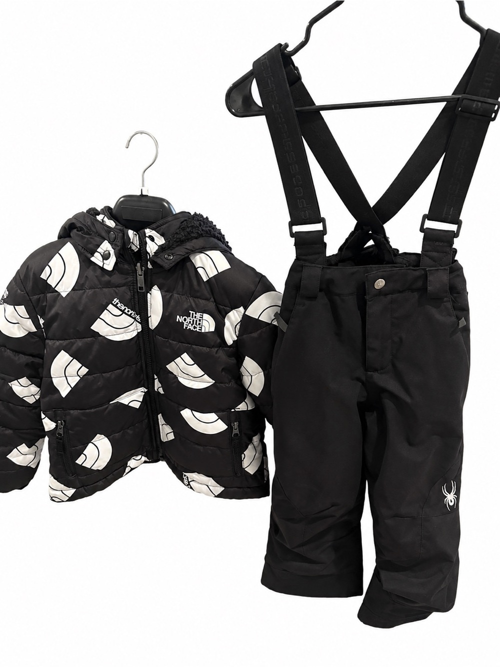 The North Face Black & White Kids Snow Jacket and Spyder Bib Pants Set